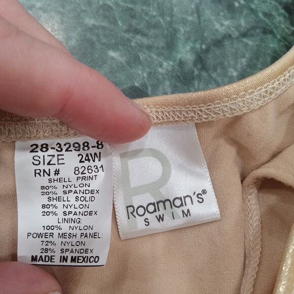 Roaman's Swimsuit Plus Size 3x 24W Gold and Black Attached Brief Full Coverage - Picture 7 of 12